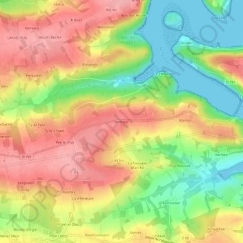 Mappa topografica Bellevue, altitudine, rilievo