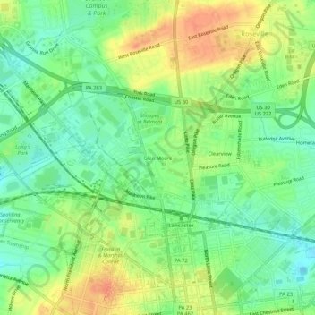 Mappa topografica Glen Moore, altitudine, rilievo