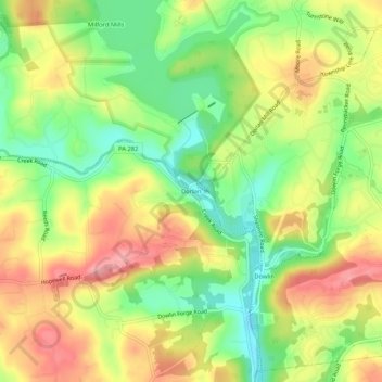Mappa topografica Dorlan, altitudine, rilievo