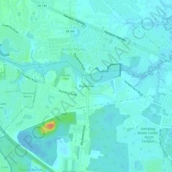 Mappa topografica Big Bethel, altitudine, rilievo