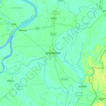Mappa topografica Brahmanbaria, altitudine, rilievo