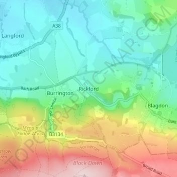 Mappa topografica Rickford, altitudine, rilievo