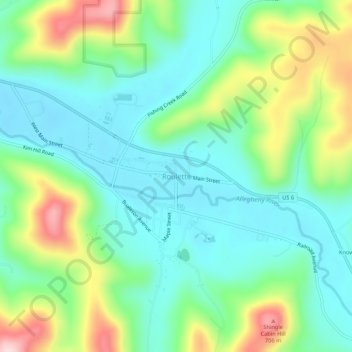 Mappa topografica Roulette, altitudine, rilievo