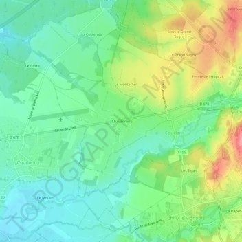 Mappa topografica Chavannes, altitudine, rilievo