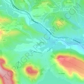 Mappa topografica Rabejac, altitudine, rilievo