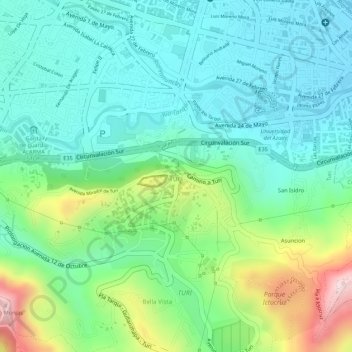 Mappa topografica Mirador de Turi, altitudine, rilievo
