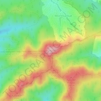 Mappa topografica Montbarbat, altitudine, rilievo