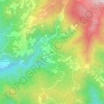 Mappa topografica Veppo, altitudine, rilievo