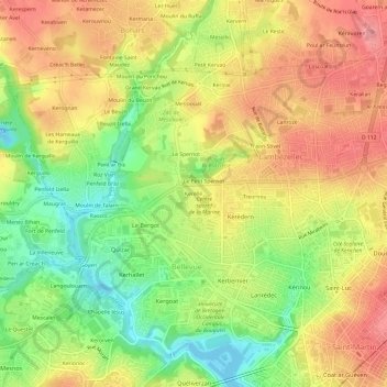Mappa topografica Kerellé, altitudine, rilievo
