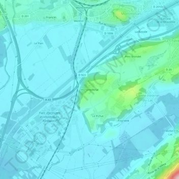 Mappa topografica Montmeillerat, altitudine, rilievo