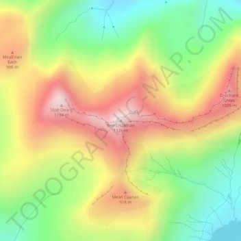Mappa topografica Ben Cruachan, altitudine, rilievo