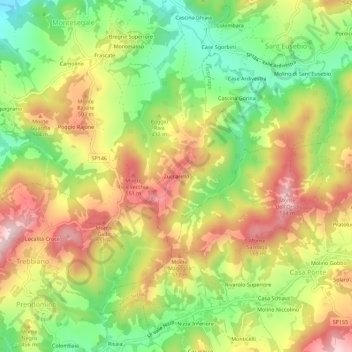 Mappa topografica Zuccarello, altitudine, rilievo