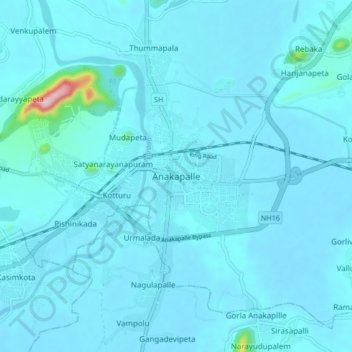 Mappa topografica Anakapalle, altitudine, rilievo