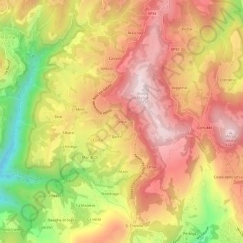 Mappa topografica Cerna, altitudine, rilievo
