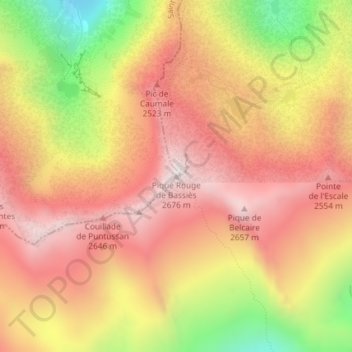 Mappa topografica Pique Rouge de Bassiès, altitudine, rilievo