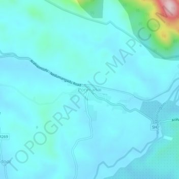 Mappa topografica Ponmanai, altitudine, rilievo