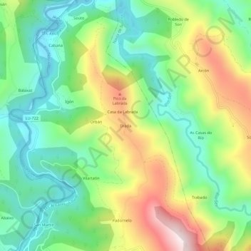 Mappa topografica Drada, altitudine, rilievo