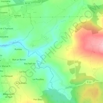 Mappa topografica Darzel, altitudine, rilievo