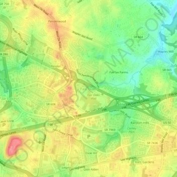 Mappa topografica Fair Oaks, altitudine, rilievo