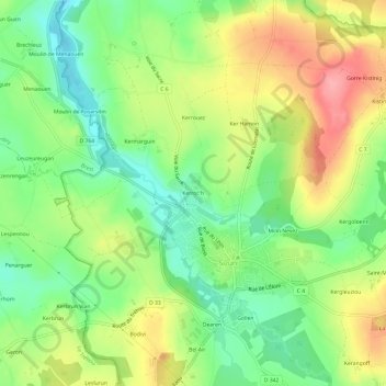 Mappa topografica Kerroc'h, altitudine, rilievo