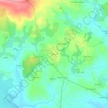 Mappa topografica Croas Hir, altitudine, rilievo