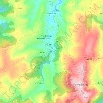 Mappa topografica Milladoiro, altitudine, rilievo