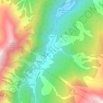 Mappa topografica Ghigo di Prali, altitudine, rilievo