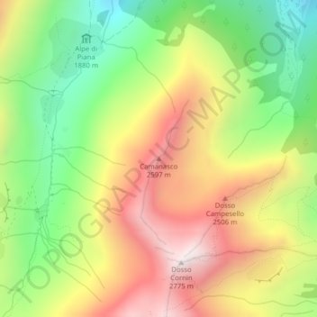 Mappa topografica Camanasco, altitudine, rilievo