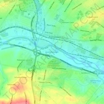 Mappa topografica South Pottstown, altitudine, rilievo