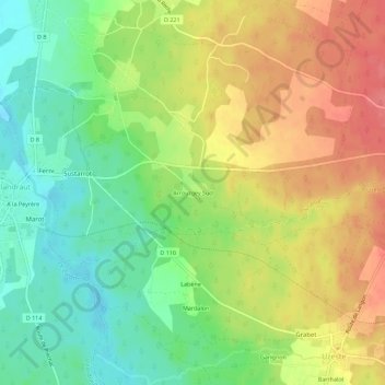 Mappa topografica Arroutgey Sud, altitudine, rilievo