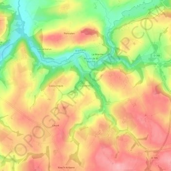 Mappa topografica Lanvorien, altitudine, rilievo