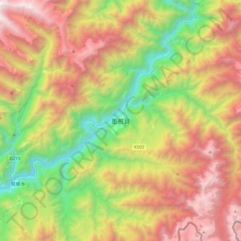 Mappa topografica 墨脱县, altitudine, rilievo