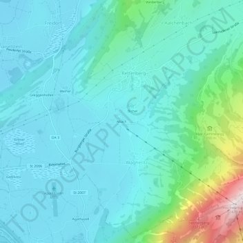 Mappa topografica Altach, altitudine, rilievo