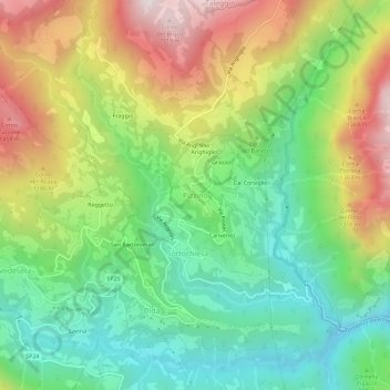 Mappa topografica Pizzino, altitudine, rilievo