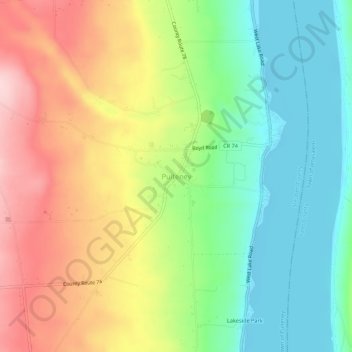 Mappa topografica Pulteney, altitudine, rilievo