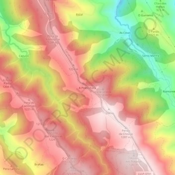 Mappa topografica A Pintinidoira, altitudine, rilievo