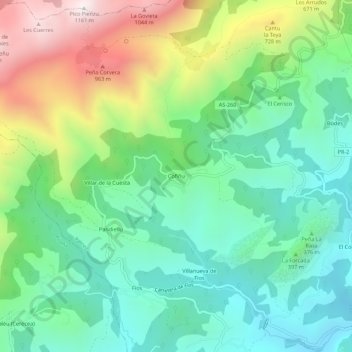 Mappa topografica Cofiño, altitudine, rilievo