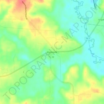 Mappa topografica Martinsville, altitudine, rilievo