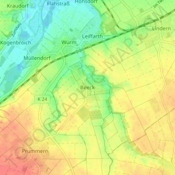 Mappa topografica Beeck, altitudine, rilievo