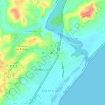 Mappa topografica Barra do Pojuca, altitudine, rilievo