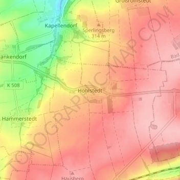 Mappa topografica Hohlstedt, altitudine, rilievo
