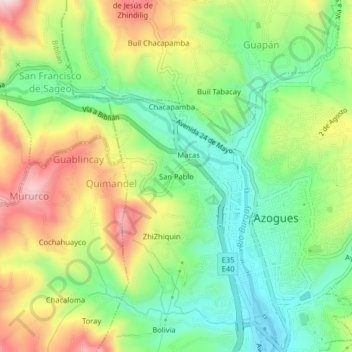 Mappa topografica San Pablo, altitudine, rilievo