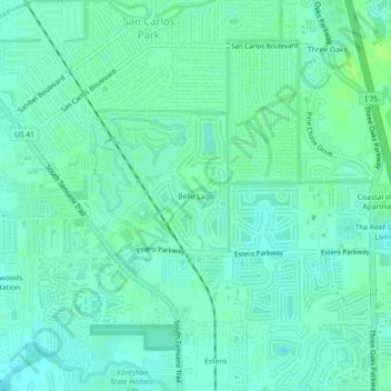 Mappa topografica Belle Lago, altitudine, rilievo