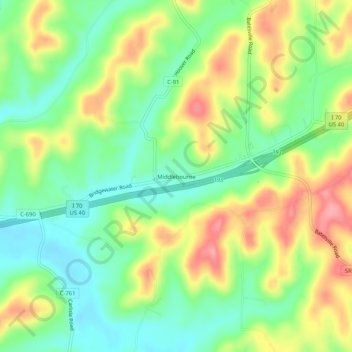 Mappa topografica Middlebourne, altitudine, rilievo