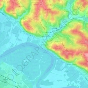 Mappa topografica Langoiran, altitudine, rilievo