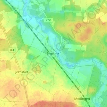 Mappa topografica Bruchtorf, altitudine, rilievo