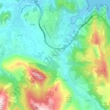 Mappa topografica Santullán, altitudine, rilievo