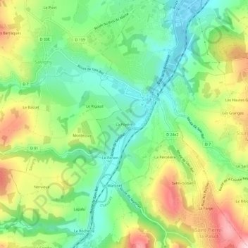 Mappa topografica La Poyère, altitudine, rilievo