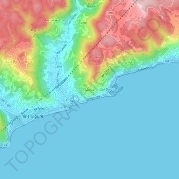 Mappa topografica Monte, altitudine, rilievo
