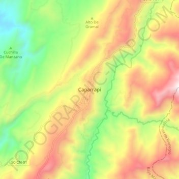 Mappa topografica Caparrapí, altitudine, rilievo